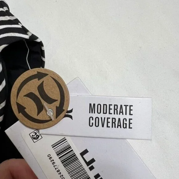 Hurley Striped Bikini Swim Bottom Size L Black White Reversible - Picture 5 of 12